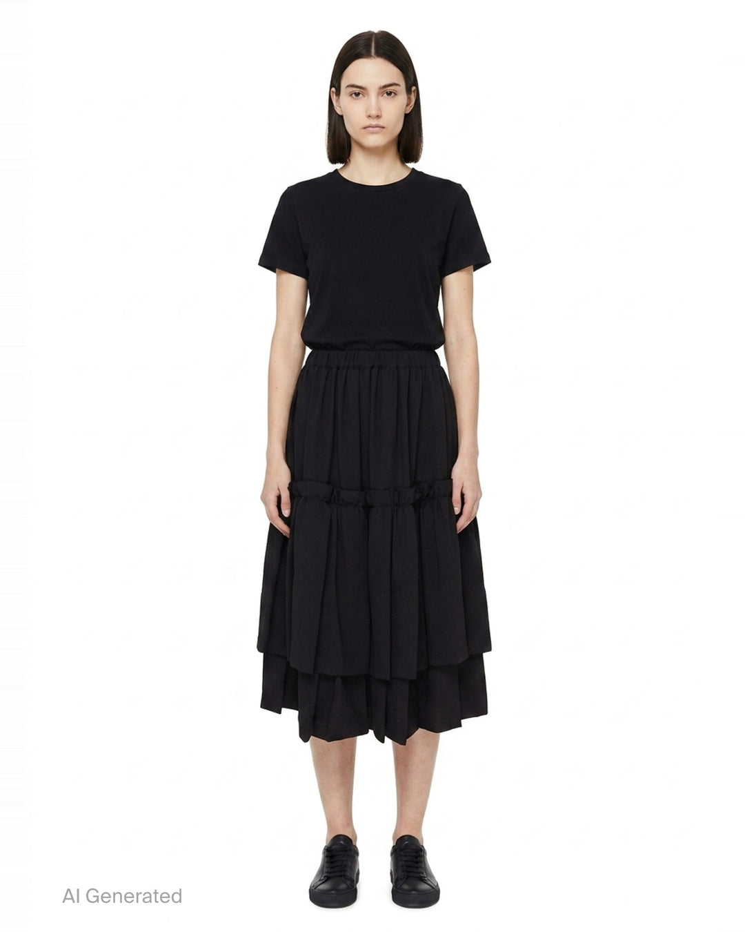 Tiered Ruffle Midi Skirt | Comme des Garçons Black | Club21 - front