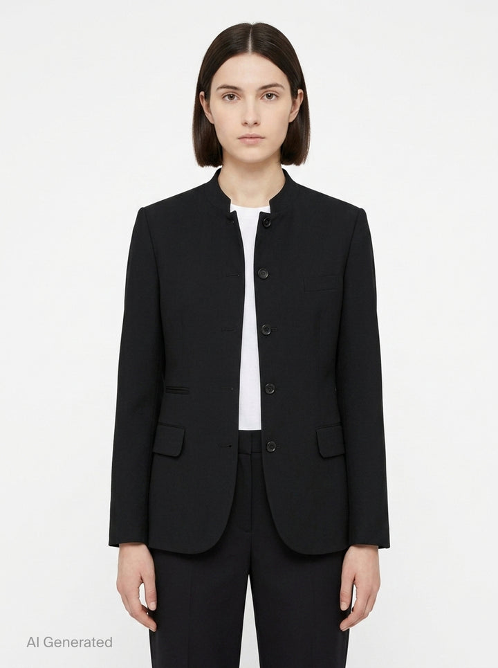 Wool Gabardine Mandarin Collar Jacket | Comme des Garçons Black | Club21 - front
