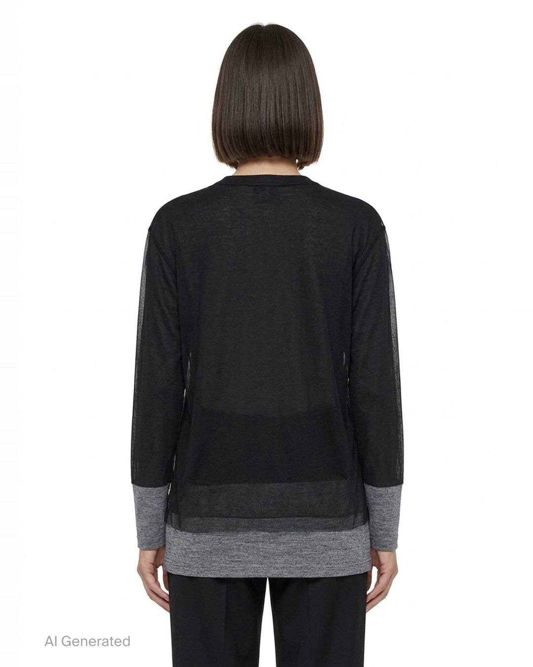 Comme des Garçons asymmetrical panelled oversize tee in black, featuring sheer chiffon flutter cape panels over an opaque jersey body, shown flat on white background - back