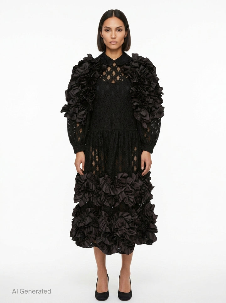 Puffed Sleeve Lace Ruffle Dress | Comme des Garçons Comme des Garçons | Club21 - front