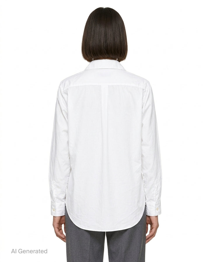 Black sheer button-up shirt with ruched gathered sleeve panels and a chest pocket by Comme des Garçons - back