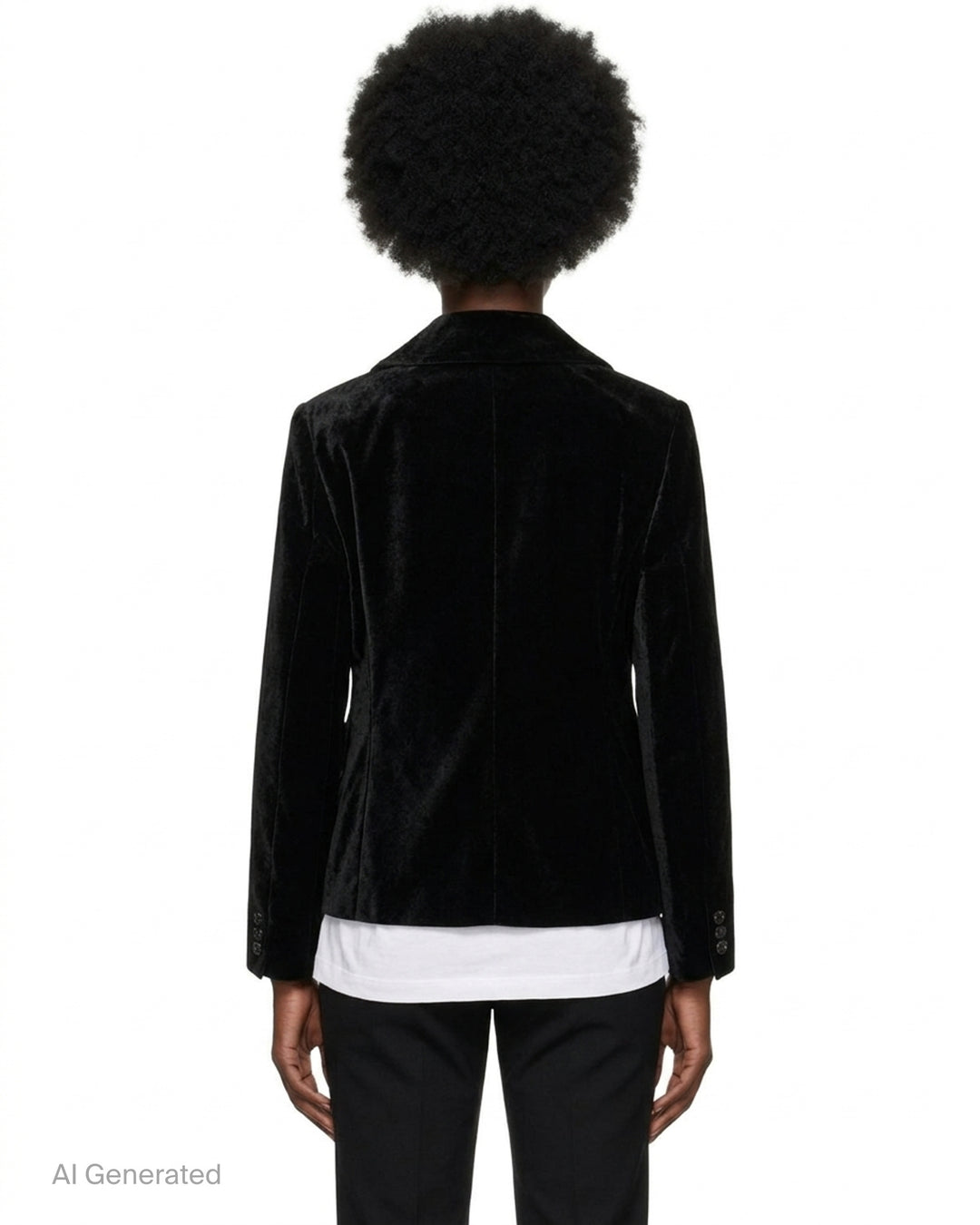 Black velvet tailored jacket with rounded collar, four-button front and two patch pockets by Comme des Garçons Comme des Garçons - back