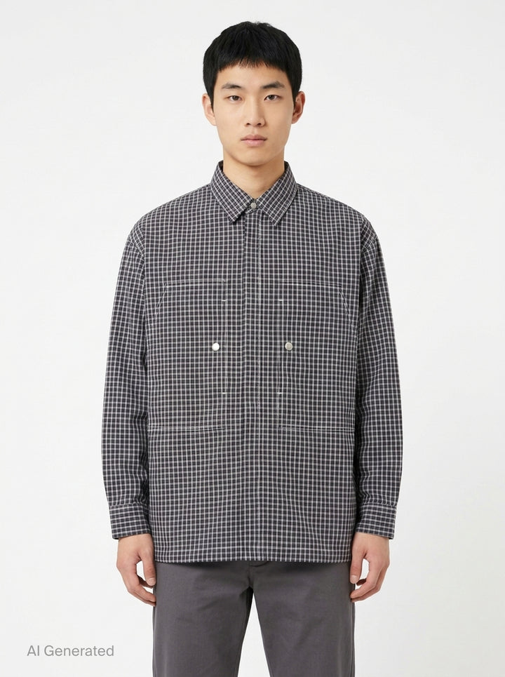 Cotton Check Long Sleeve Shirt | Comme des Garçons Homme | Club21 - front