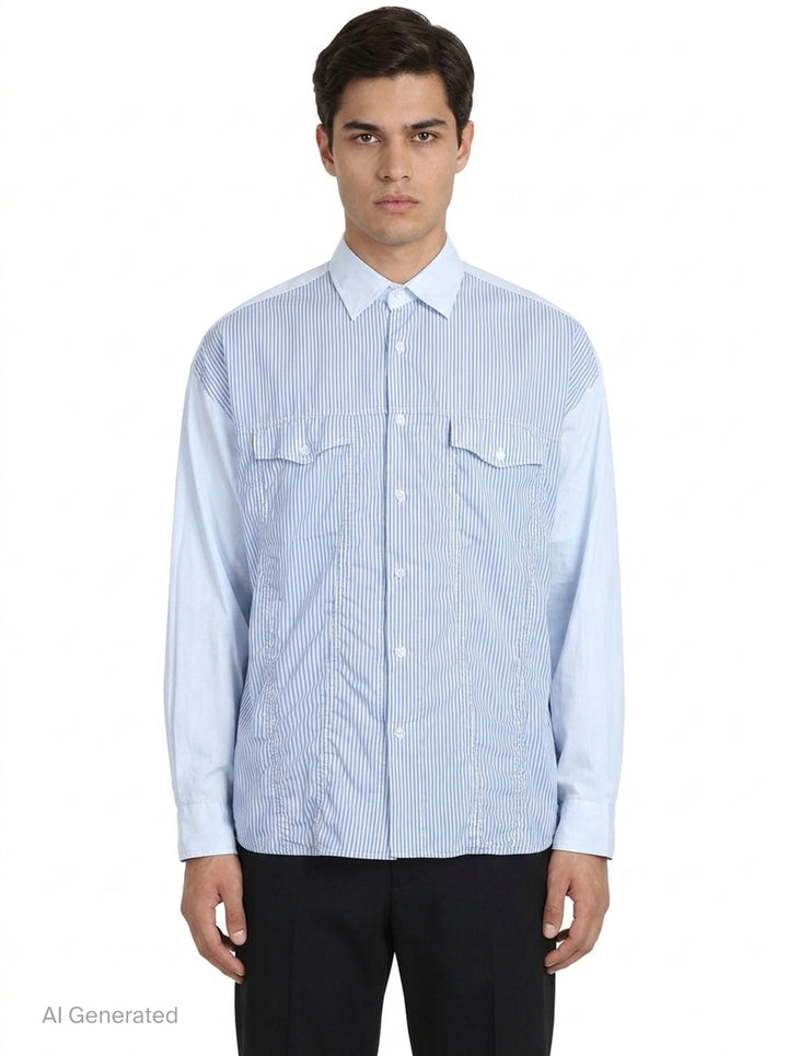 Cotton Twill Stripe Long Sleeve Shirt | Comme des Garçons Homme | Club21 - front