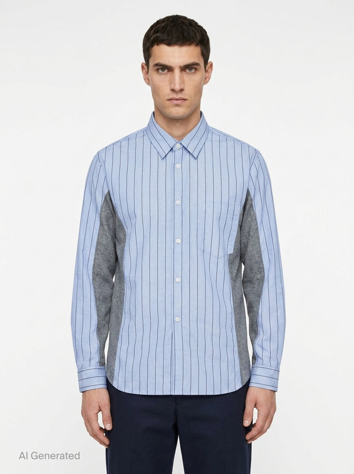 Cotton Stripe Wool Panel Long Sleeve Shirt | Comme des Garçons Homme Deux | Club21 - front
