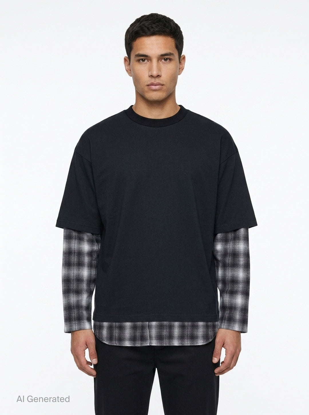 Layered Plaid Sleeve Tee | Comme des Garçons Homme | Club21 - front