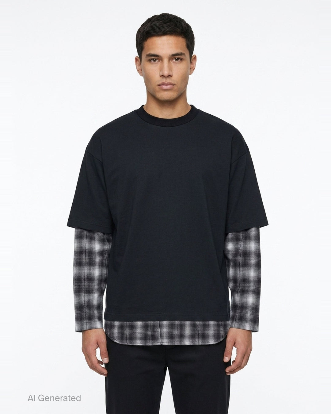 Layered Plaid Sleeve Tee | Comme des Garçons Homme | Club21 - front