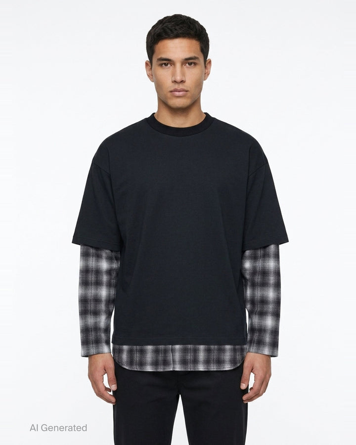 Layered Plaid Sleeve Tee | Comme des Garçons Homme | Club21 - front