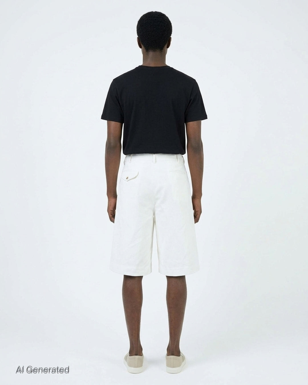 Comme des Garçons Homme Plus white crinkle shorts with deep front pleats and a wide knee-length leg - back