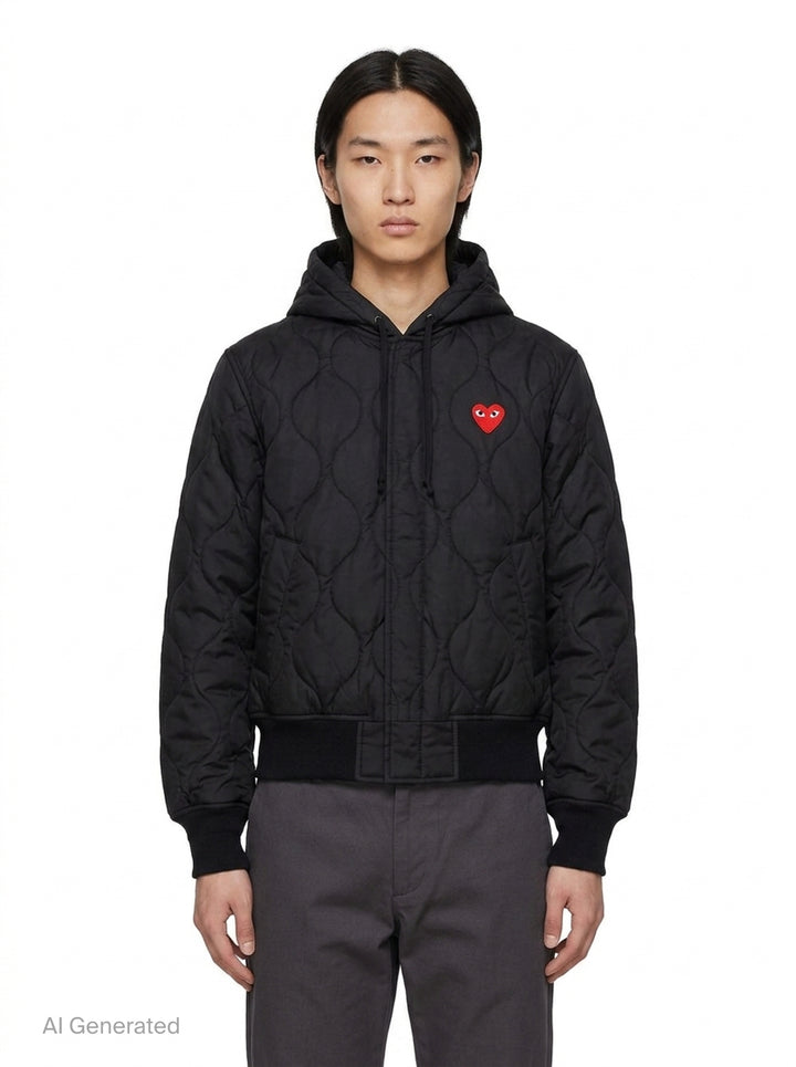 Black Emblem Quilted Hoodie | Comme des Garçons PLAY | Club21 - front