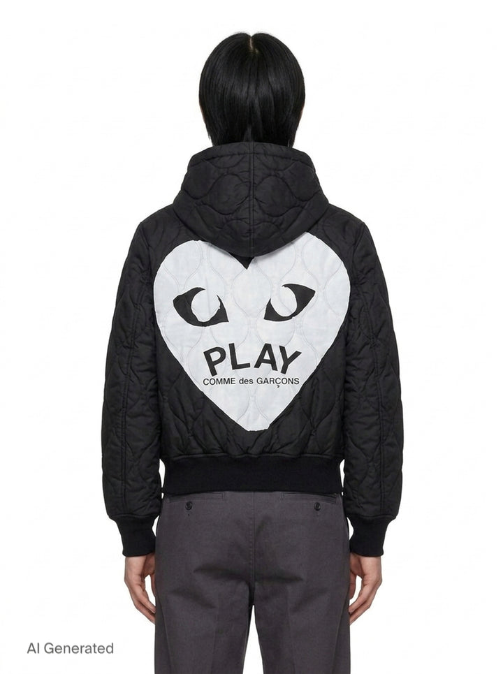 Black Emblem Quilted Hoodie | Comme des Garçons PLAY | Club21 - back