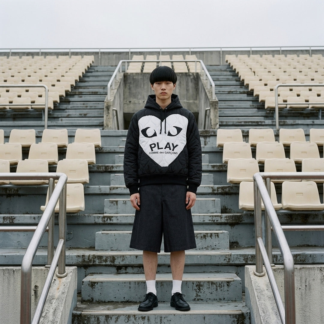 Black Emblem Quilted Hoodie | Comme des Garçons PLAY | Club21 - lifestyle