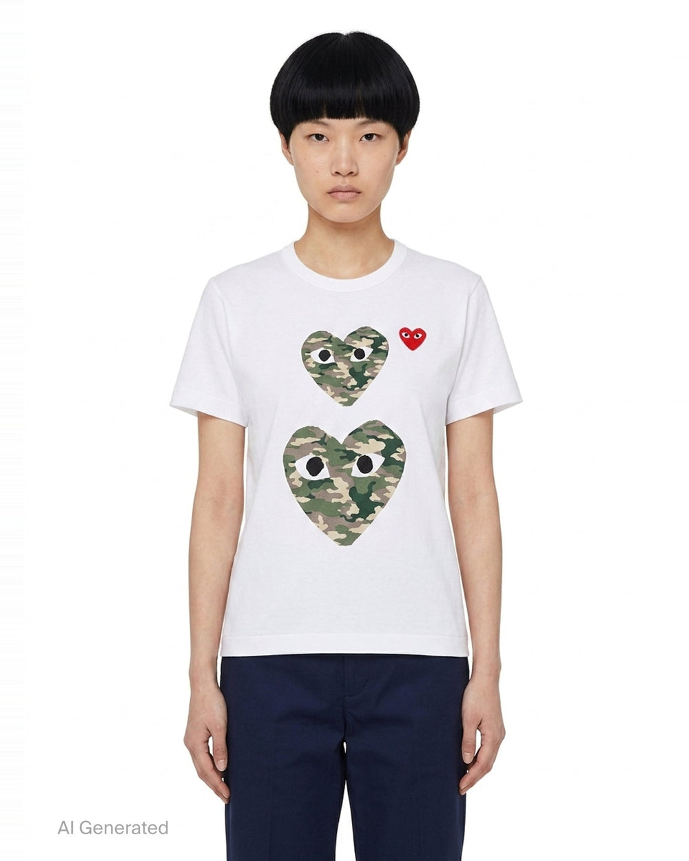Camo Double Heart Short Sleeve Tee | Comme des Garçons PLAY | Club21 - front