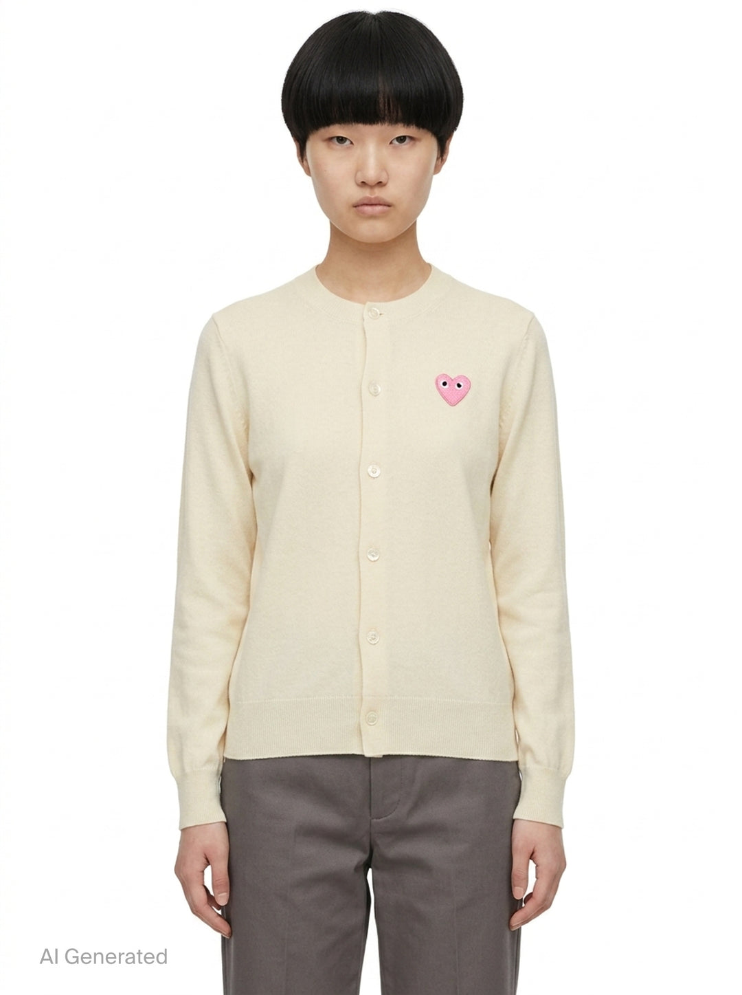 Pink Emblem Round Neck Cardigan | Comme des Garçons PLAY | Club21 - front
