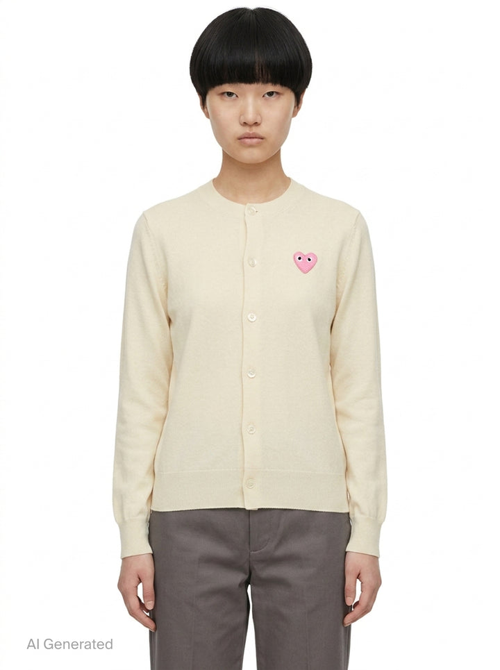 Pink Emblem Round Neck Cardigan | Comme des Garçons PLAY | Club21 - front