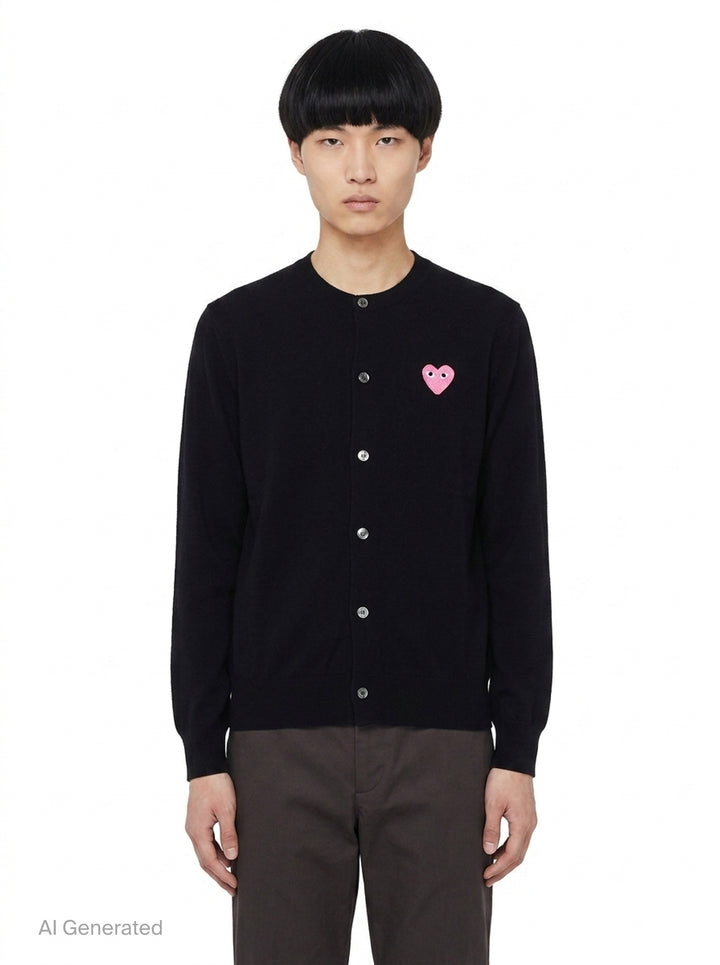 Pink Emblem Round Neck Cardigan | Comme des Garçons PLAY | Club21 - front