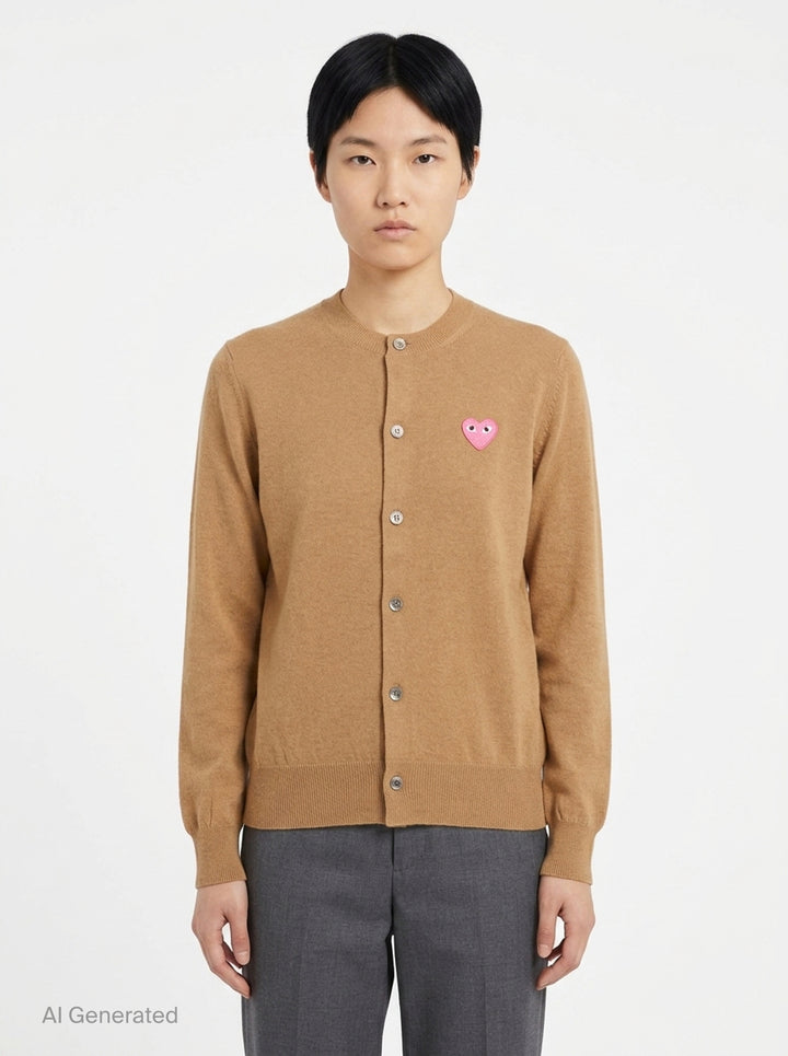 Pink Emblem Round Neck Cardigan | Comme des Garçons PLAY | Club21 - front
