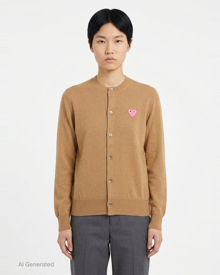 Pink Emblem Round Neck Cardigan | Comme des Garçons PLAY | Club21 - front