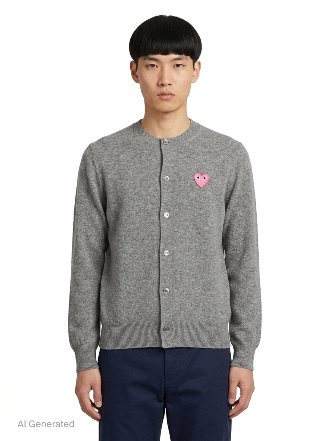 Pink Emblem Round Neck Cardigan | Comme des Garçons PLAY | Club21 - front