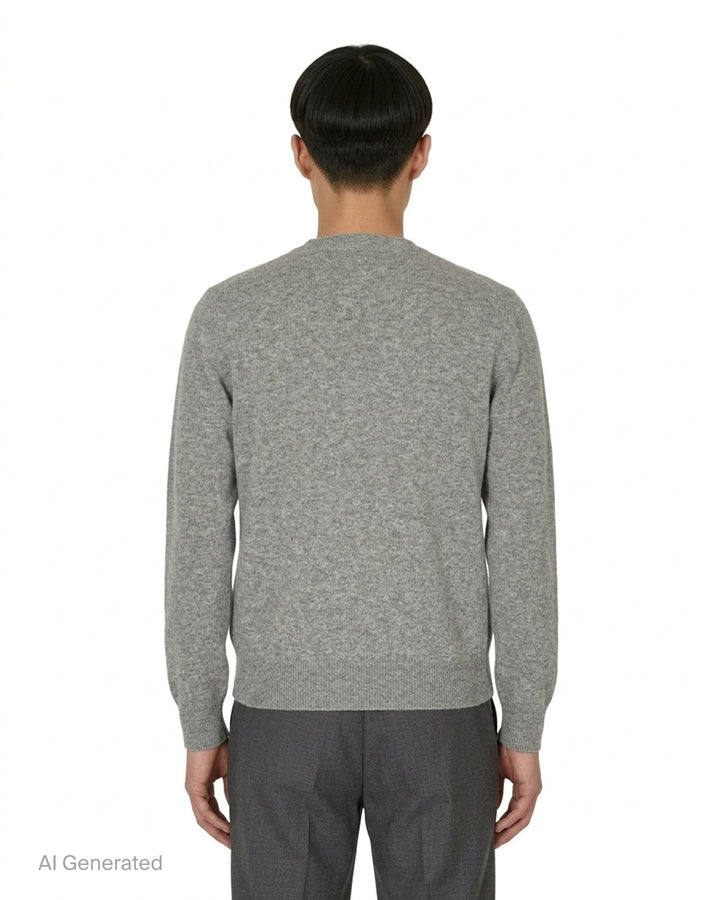 Comme des Garçons PLAY black round neck cardigan with embroidered pink heart emblem patch and button-through front fastening, flat lay view - back