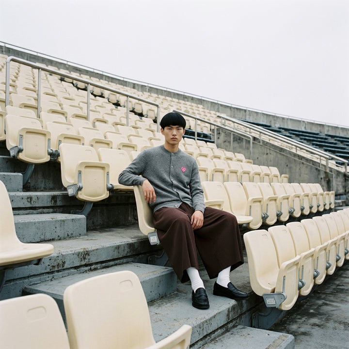 Pink Emblem Round Neck Cardigan | Comme des Garçons PLAY | Club21 - lifestyle