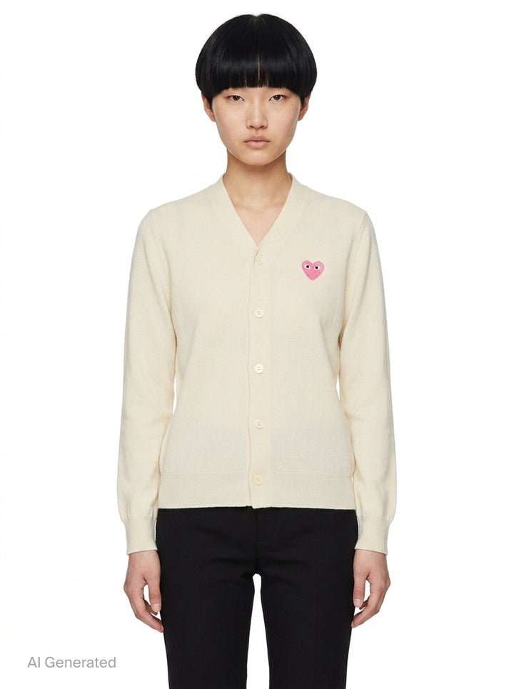 Pink Emblem V-Neck Cardigan | Comme des Garçons PLAY | Club21 - front