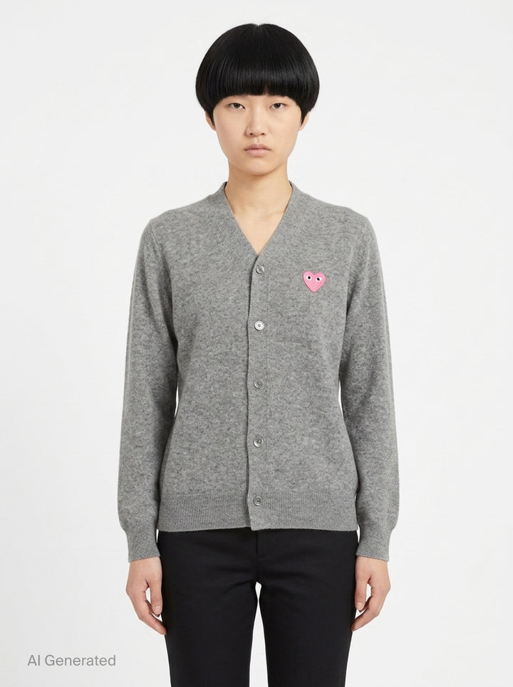 Pink Emblem V-Neck Cardigan | Comme des Garçons PLAY | Club21 - front