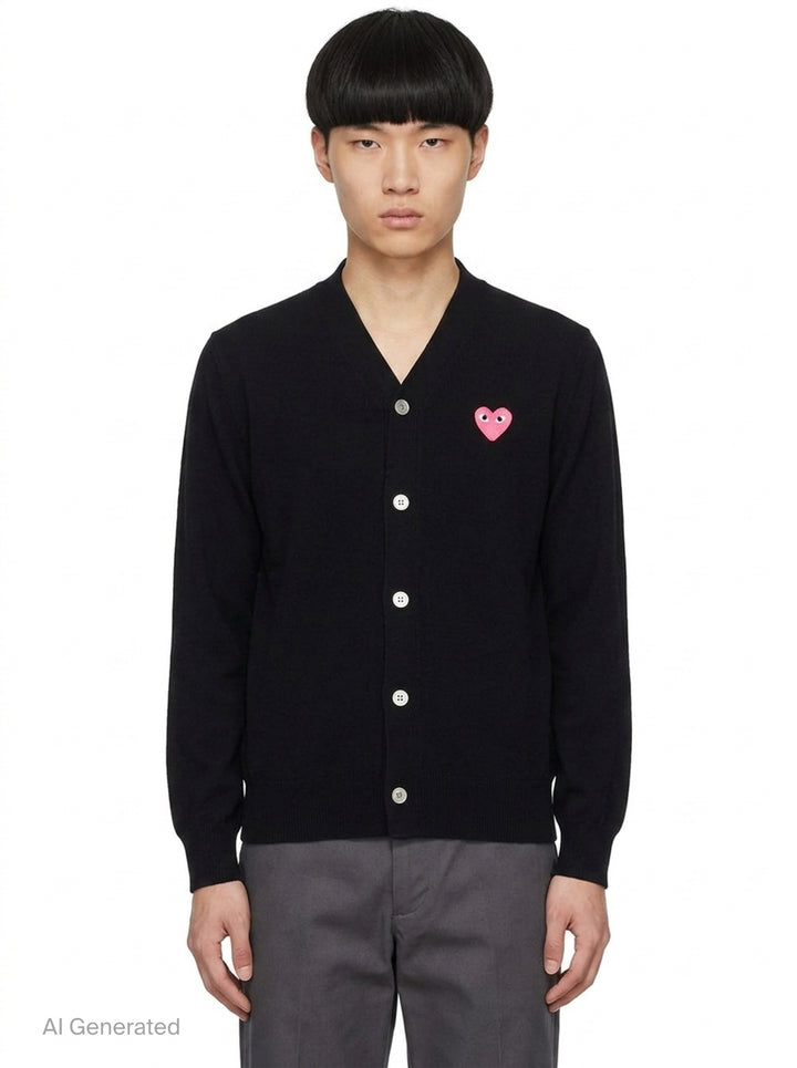 Pink Emblem V-Neck Cardigan | Comme des Garçons PLAY | Club21 - front
