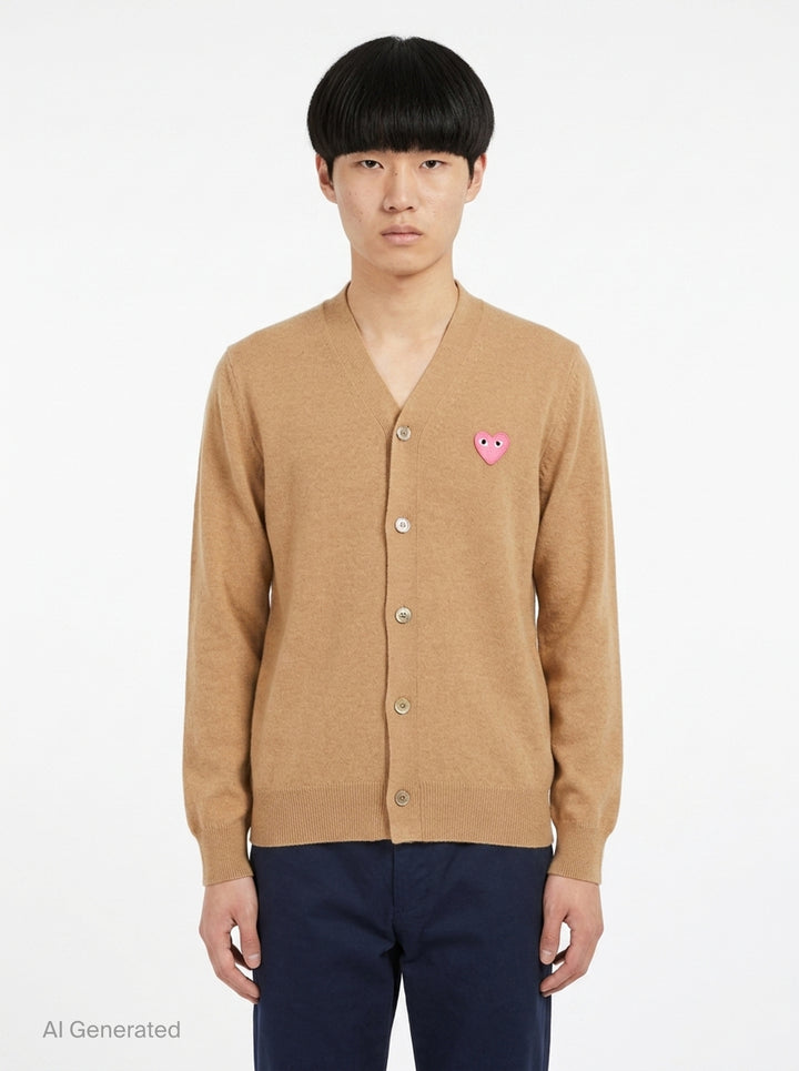 Pink Emblem V-Neck Cardigan | Comme des Garçons PLAY | Club21 - front