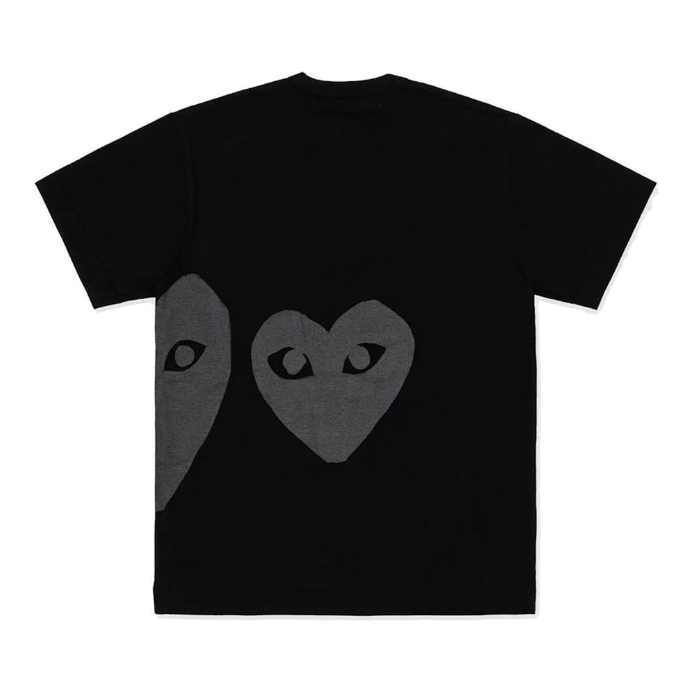 Comme des Garçons PLAY Reverse Heart Graphic Tee in black with tonal spade heart print and logo detail on chest - packshot