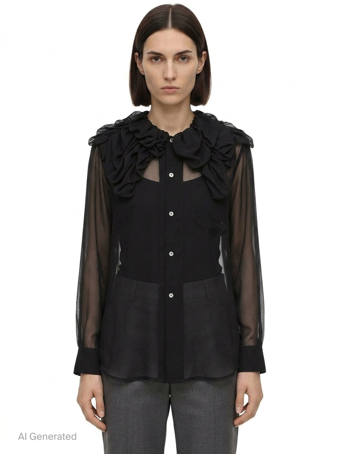 Sheer Ruffle Collar Blouse | Comme des Garçons | Club21 - front