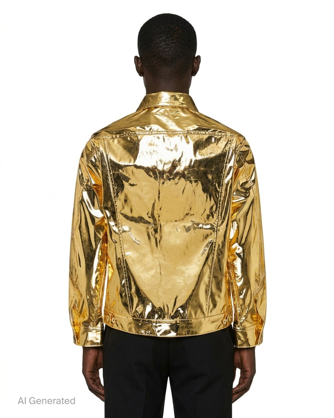 Comme des Garçons Shirt metallic gold trucker jacket with button-through front, chest flap pockets and pointed collar - back