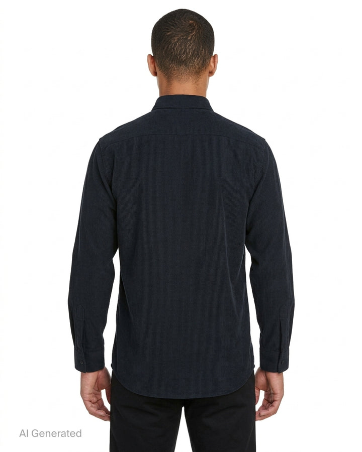 Comme des Garçons Shirt dark pinstripe long sleeve shirt with pointed collar, button front and chest pocket - back