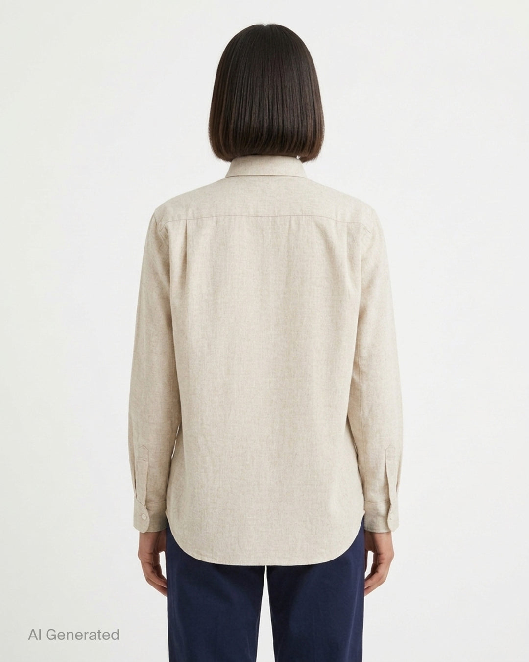 Comme des Garçons SHIRT wool nylon blend button-up shirt in heathered oatmeal with point collar, chest patch pocket and white buttons - back