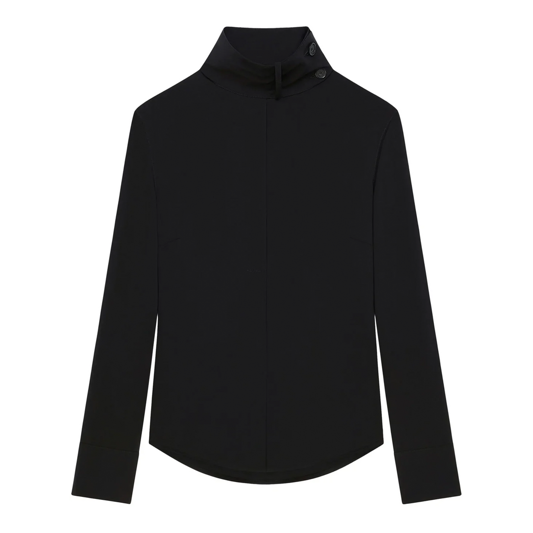 Scarf Mockneck Cotton Blouse