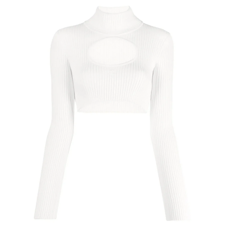 Circle Mockneck Rib Knit Cropped Top