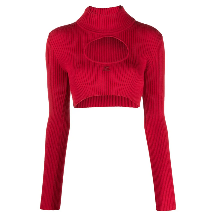 Circle Mockneck Rib Knit Cropped Top