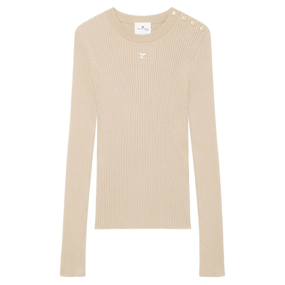 Shoulder Snaps Rib Knit Sweater