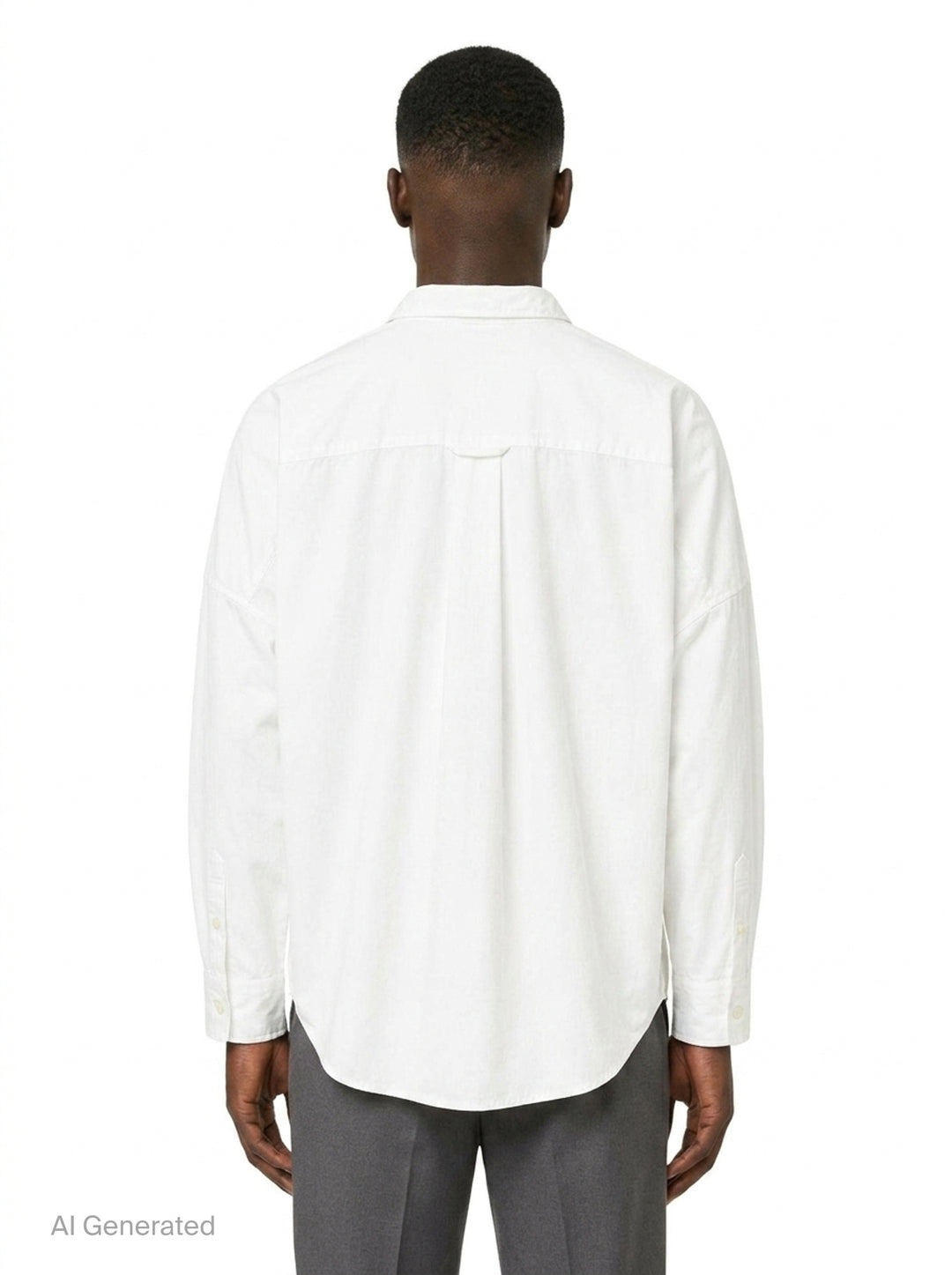 doublet Air Yarn Long Sleeve Shirt in white with embroidered CO2 Zephyr patch on the chest and repeated CO2 stamp graphic on the lower front, shown flat on a white background - back