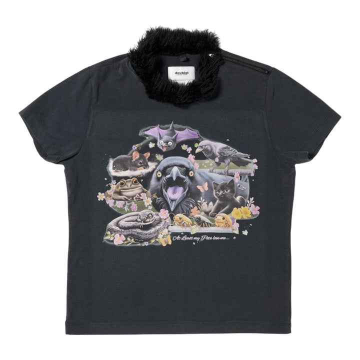 Club21 - doublet - Furry Collar Zip-Up T-Shirt - TEES - Black