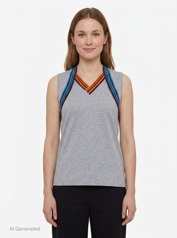 Contrast Stripe Heart Neck Tank | Dries Van Noten | Club21 - front