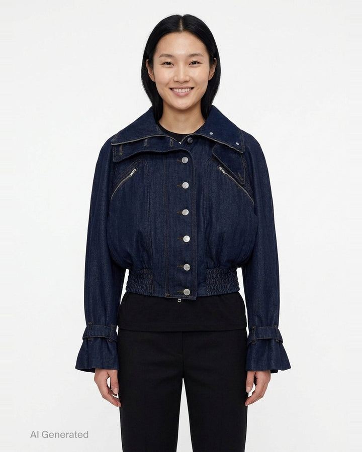 Cropped Denim Bomber Jacket | Dries Van Noten | Club21 - front