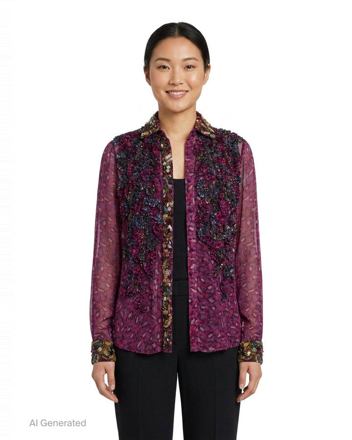 Embellished Sheer Printed Blouse | Dries Van Noten | Club21 - front