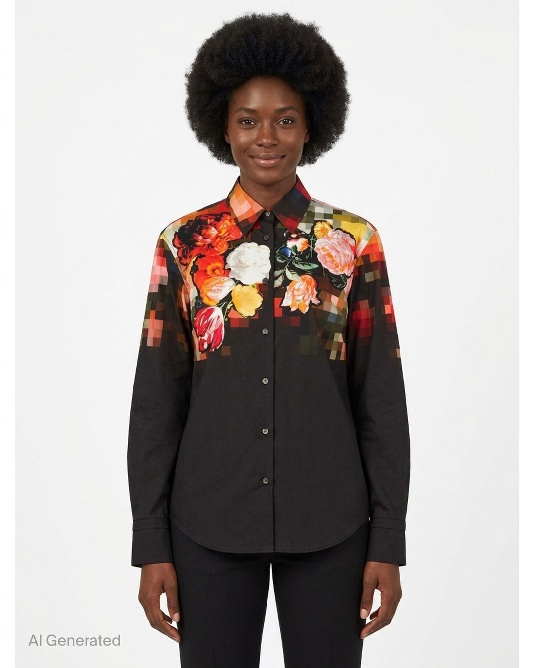 Dries Van Noten white long-sleeve blouse with ornate gold beaded and embroidered cuffs, front view on a ghost mannequin - front