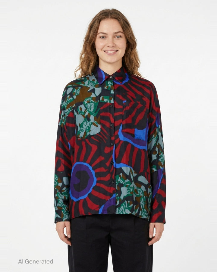Oversized Cocoon Print Shirt | Dries Van Noten | Club21 - front