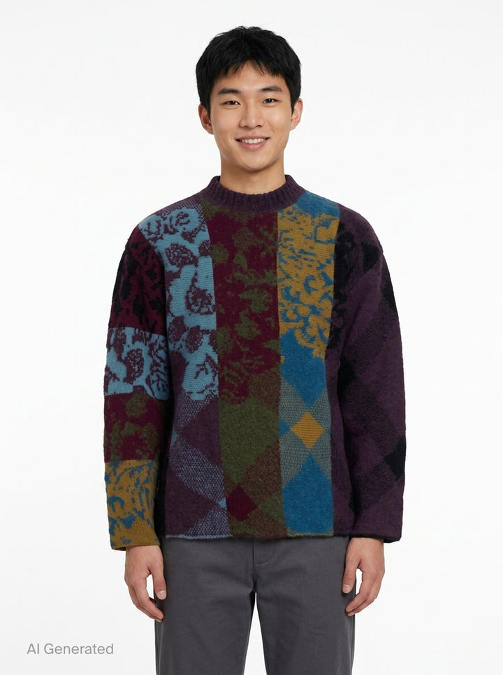 Patchwork Mixed Print Crew Neck Sweater | Dries Van Noten | Club21 - front