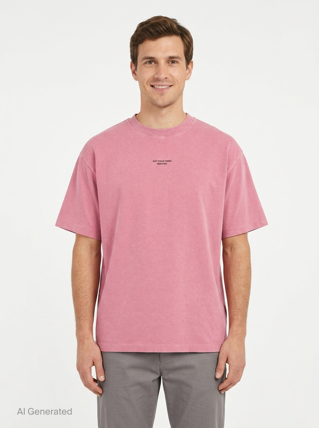 Drôle de Monsieur Classic Slogan Tee in washed pink with 'Not From Paris, Madame' chest print and relaxed oversized fit - front