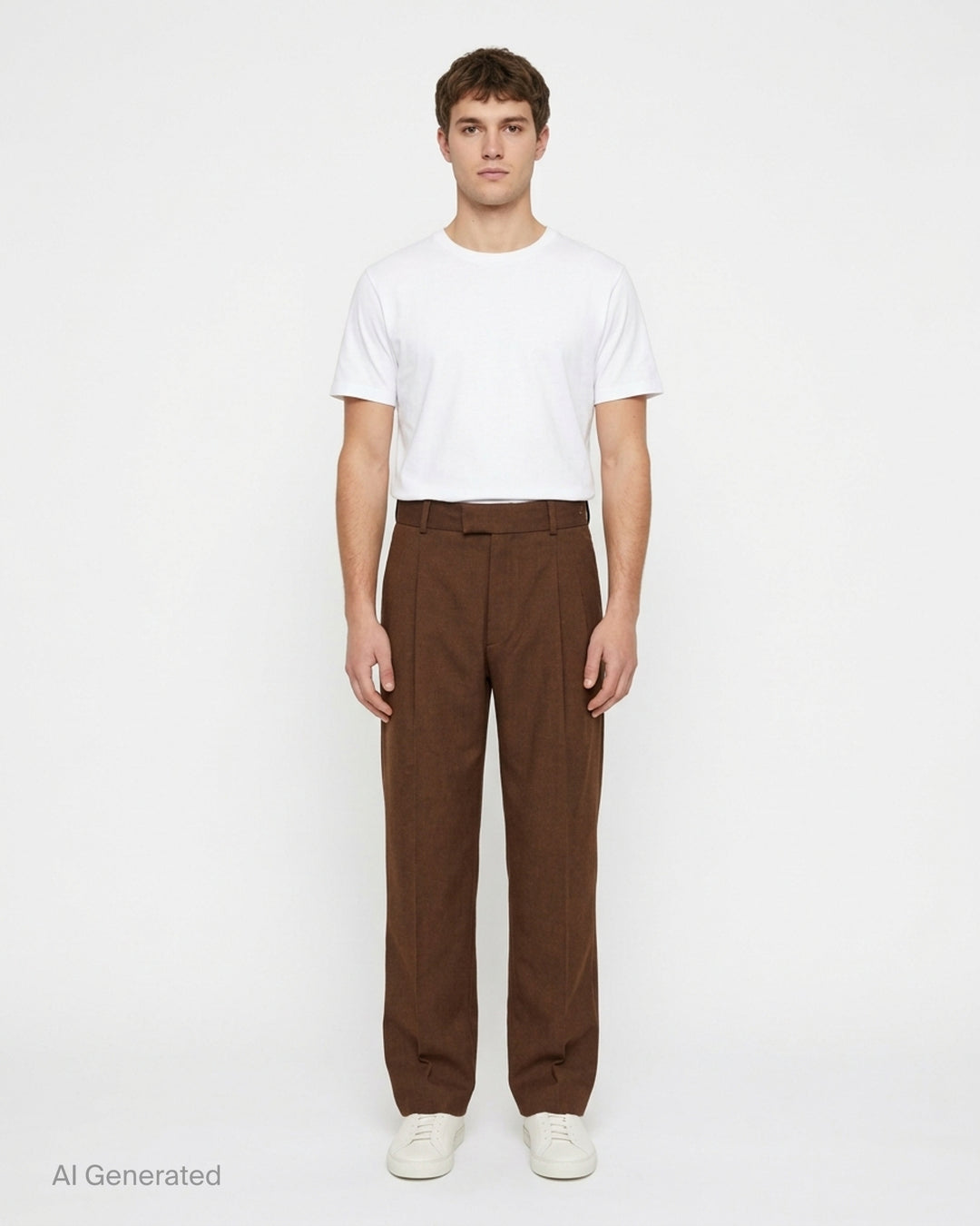 Drôle de Monsieur brown wool twill golfer pants with pleated front, high waistband and straight leg, shown front view - front