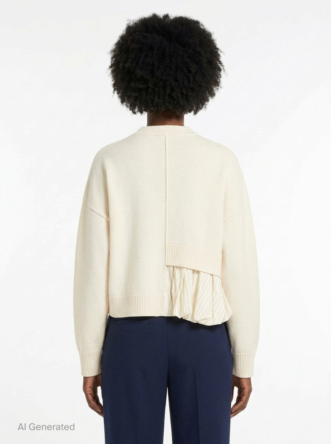 Enfold Balloon Hem Cardigan in heathered grey knit with mother-of-pearl button front closure and asymmetric crushed velvet gathered panel at the hem - back