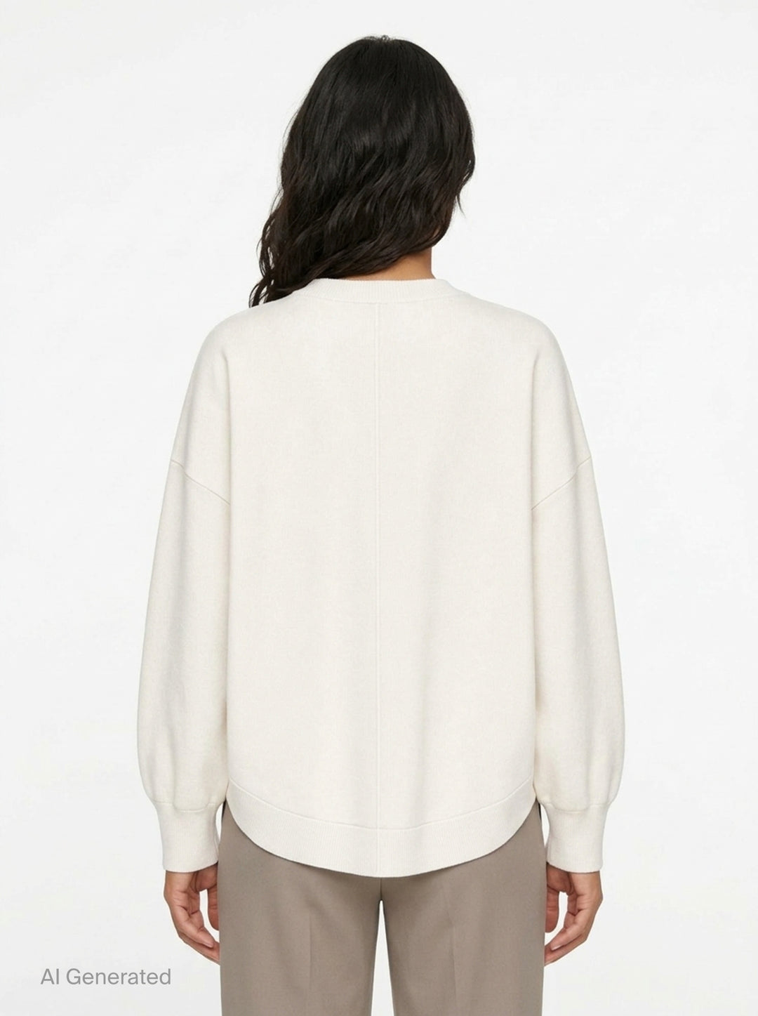 Enfold Circle Hem Pullover Sweatshirt in ivory with oversized silhouette, tonal seam detailing, ribbed cuffs and crewneck with woven brand label - back